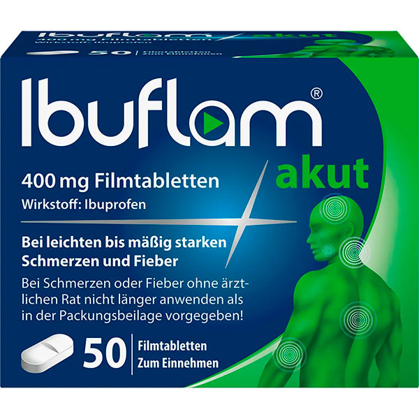Таблетки с ибупрофеном от боли и лихорадки IBUFLAM akut 400 mg Filmtabletten 50 шт A. Nattermann Таблетки с ибупрофеном от боли и лихорадки IBUFLAM akut 400 mg Filmtabletten 50 шт A. Nattermann